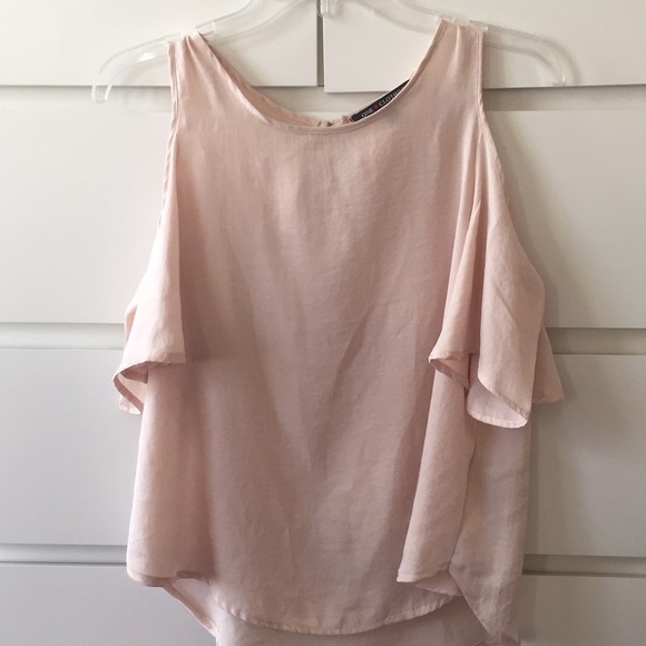 one clothing Tops - Pink Semi- Sheer Open Shoulder Blouse